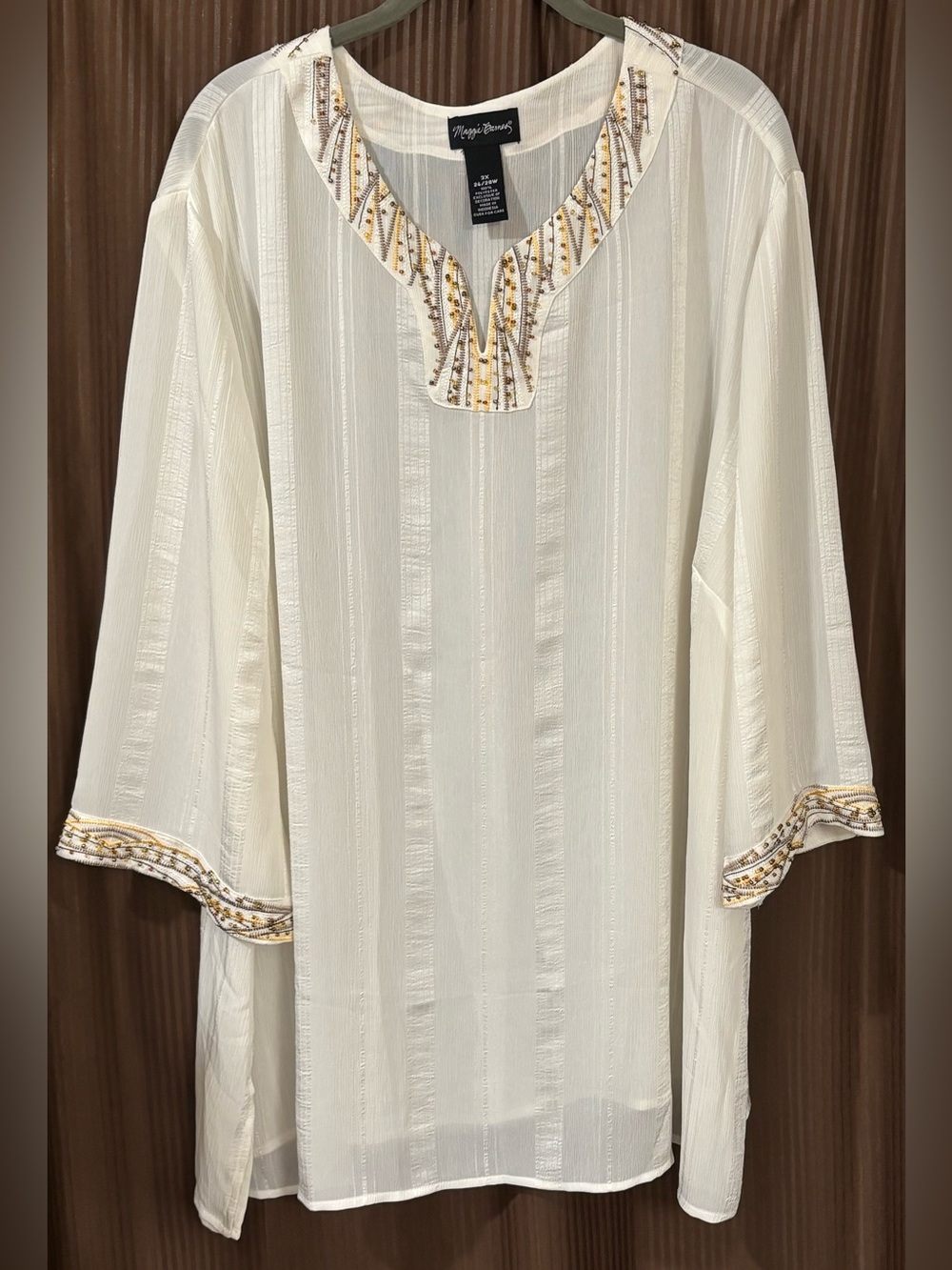 Maggie Barnes Cream Embellished V-Neck Tunic